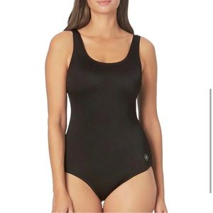 NEW Hurley Womens Size M Black Modest Stretch 1-Piece Shelf Bra UPF 50+ Swimsuit